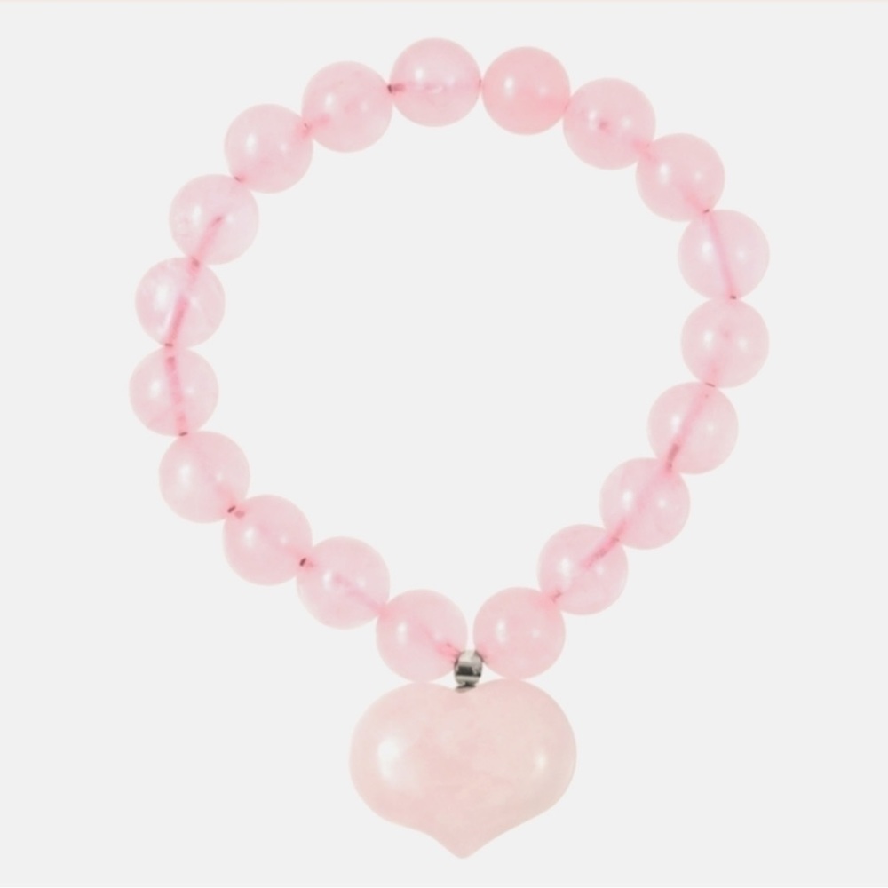 Rose Quartz Heart Charm Stretch Bracelet